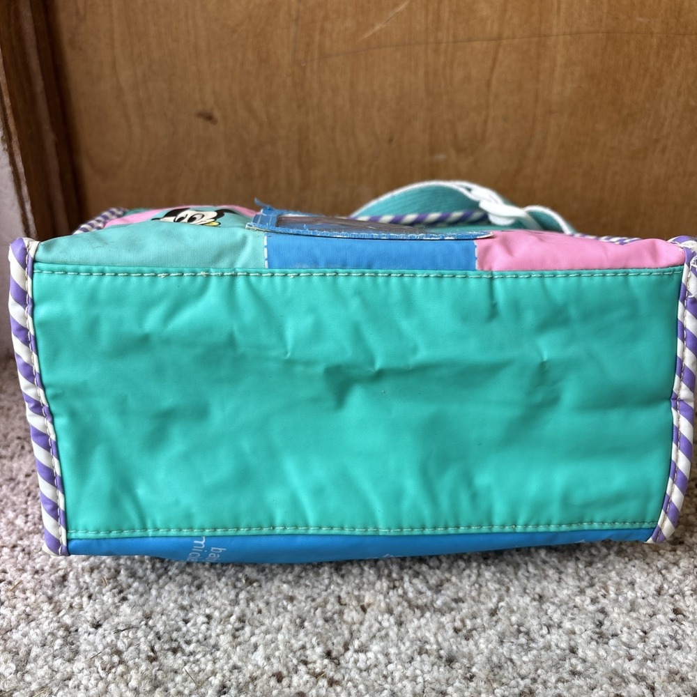 Vintage 90s DISNEY BABIES Baby Mickey Mouse Diaper Bag Vinyl Tote Teal White - Picture 7 of 10